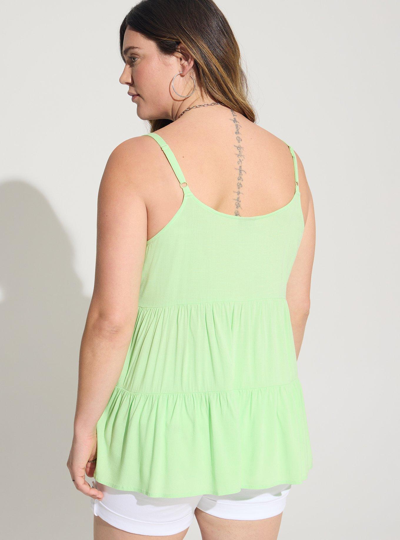 Plus Size Rayon Slub Tiered Tie Front Cami, PARADISE GREEN, alternate