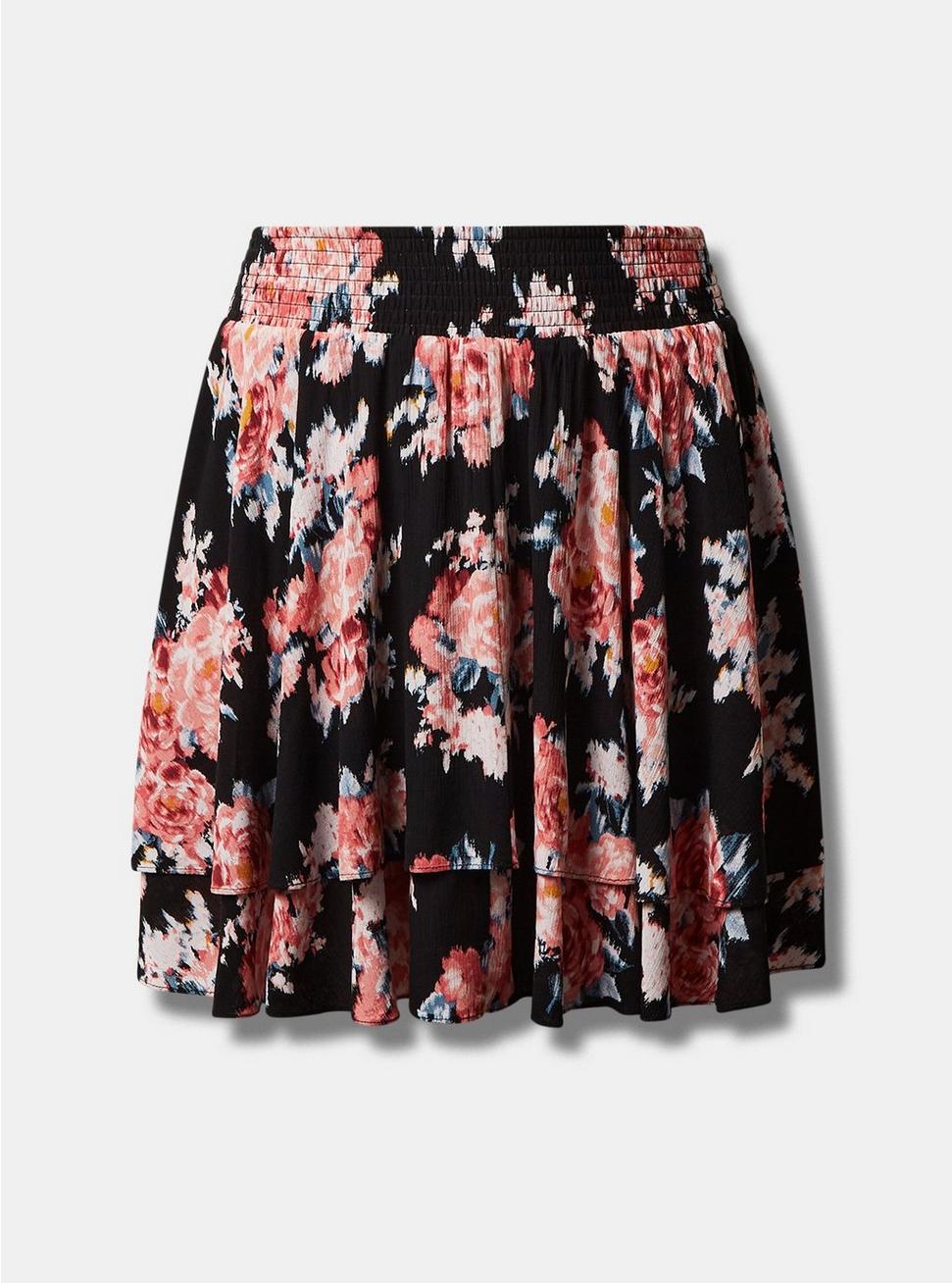Mini Crinkle Gauze Tiered Skirt, NICE IKAT FLORAL, hi-res