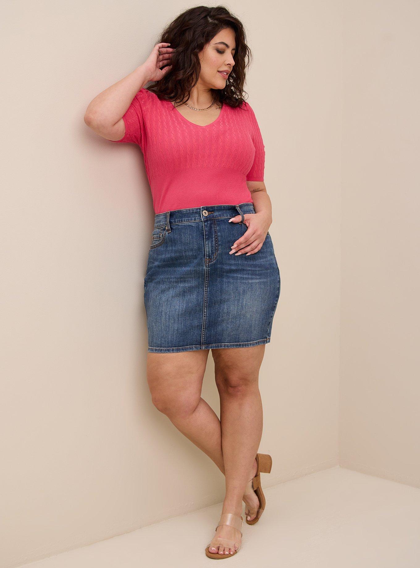 Plus size clearance mini denim skirts