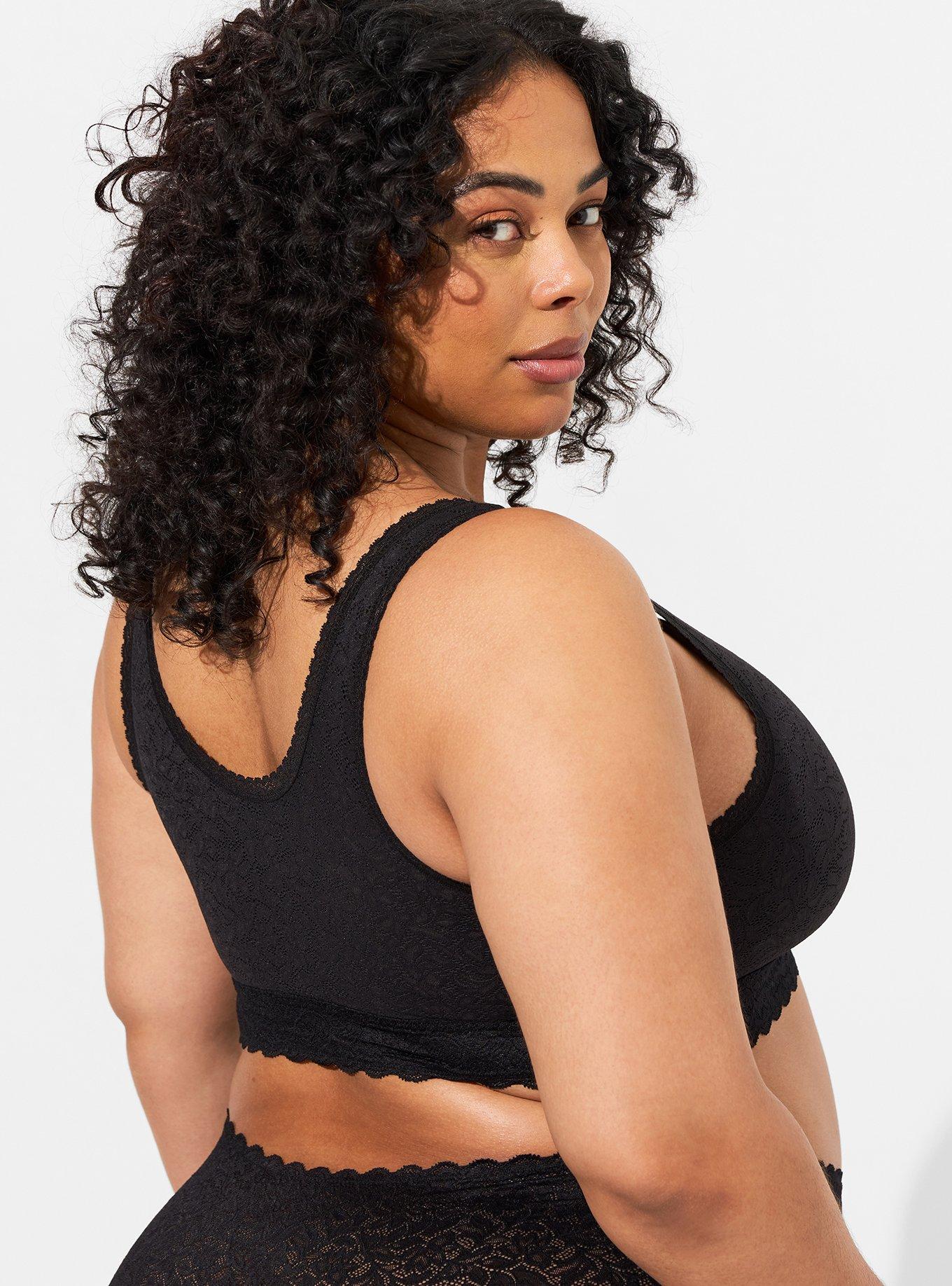 Unlined 4-Way Stretch Lace Scoop Bralette, RICH BLACK, alternate