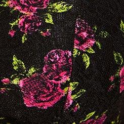 Plus Size Lightly Lined Lace Print XO Front Bralette, BRUSHED ROSES FLORAL BLACK, swatch