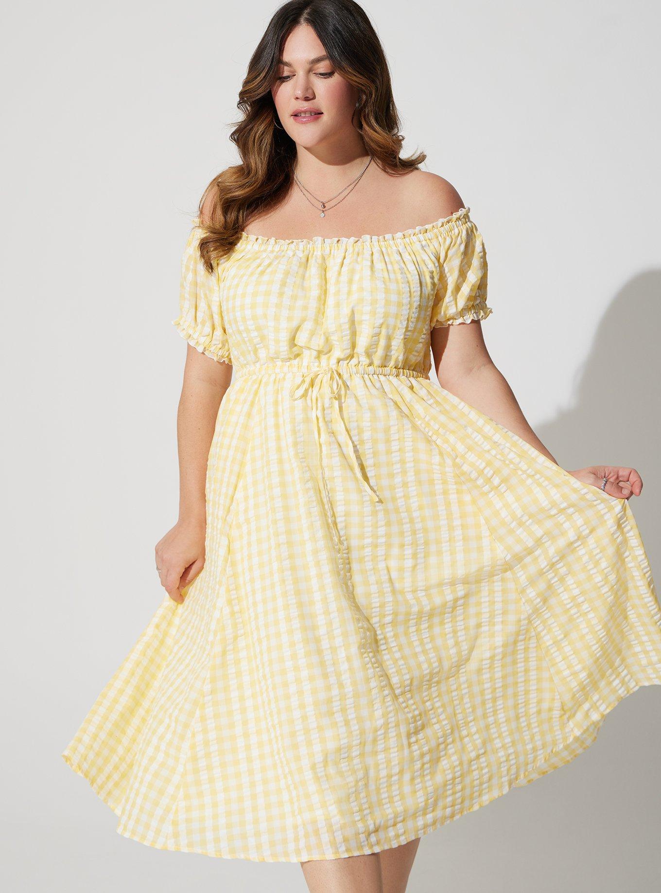 Midi Seer Sucker Off Shoulder Peasant Dress, , hi-res