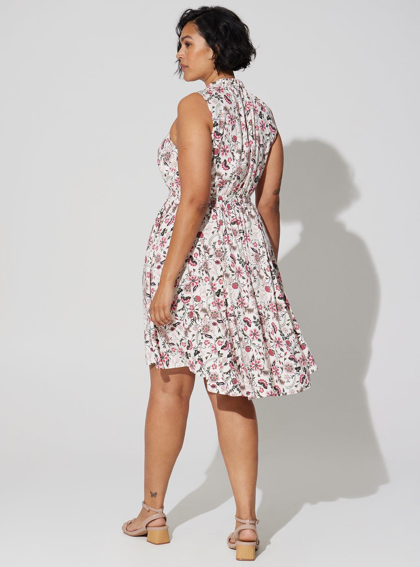 Mini Stretch Challis Hi-Low Dress, FLORAL PRINT, alternate