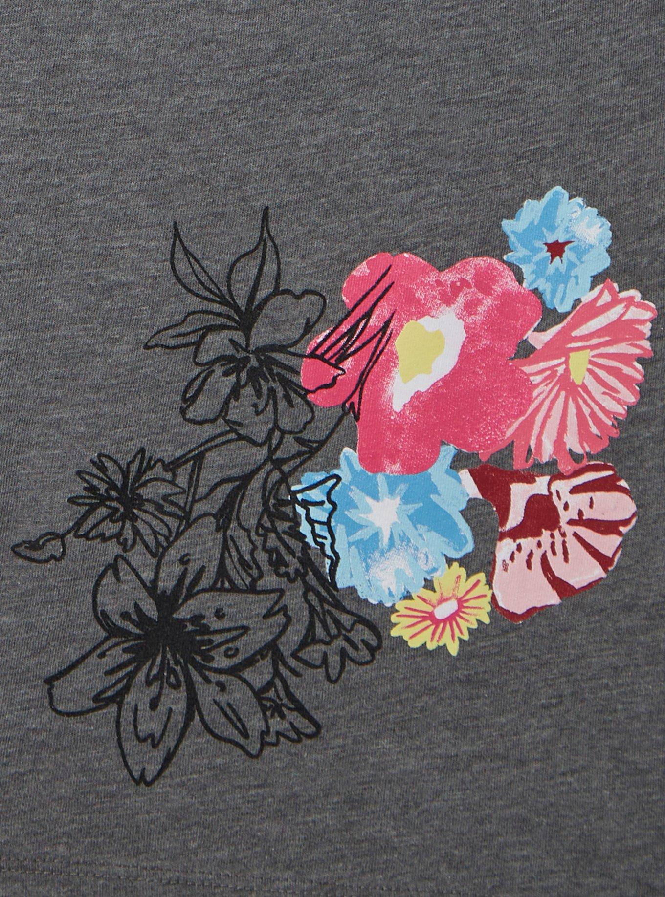 Plus Size Wild Flowers Signature Jersey V-Neck Easy Tee, HEATHER GREY, alternate