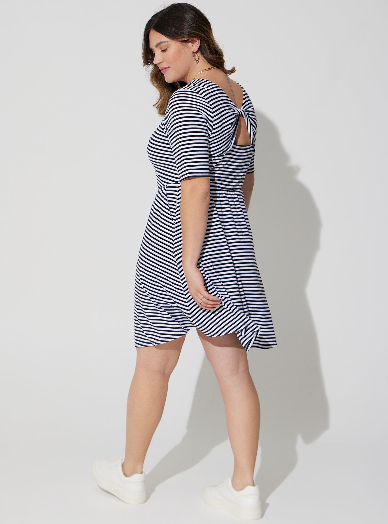 Plus Size Mini Jersey Twist Back Skater Dress, BLACK WHITE STRIPE, alternate