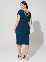 Plus Size Midi Jersey Cross Back Slit Dress, STRIPE BLUE, alternate