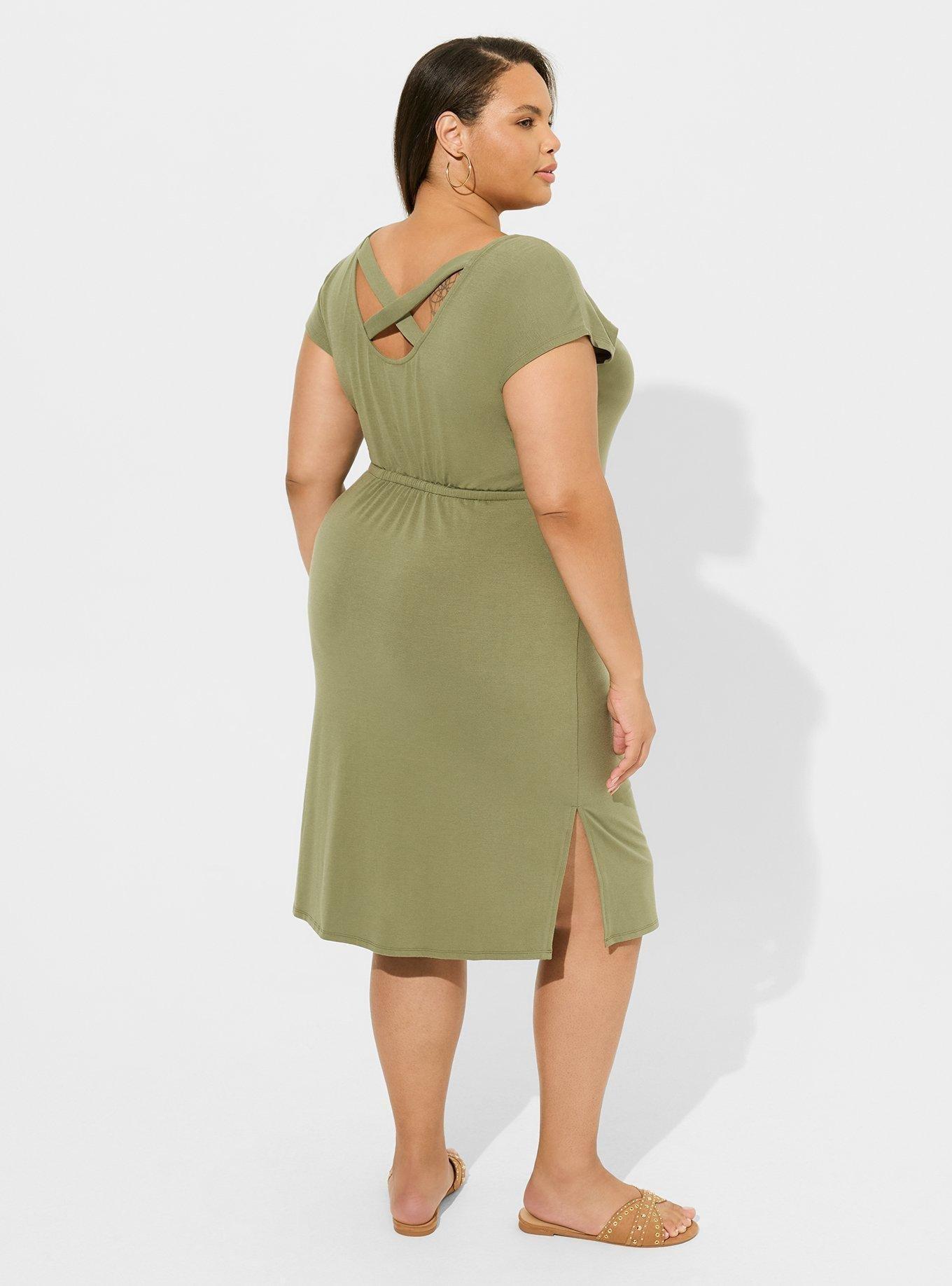 Midi Jersey Cross Back Slit Dress