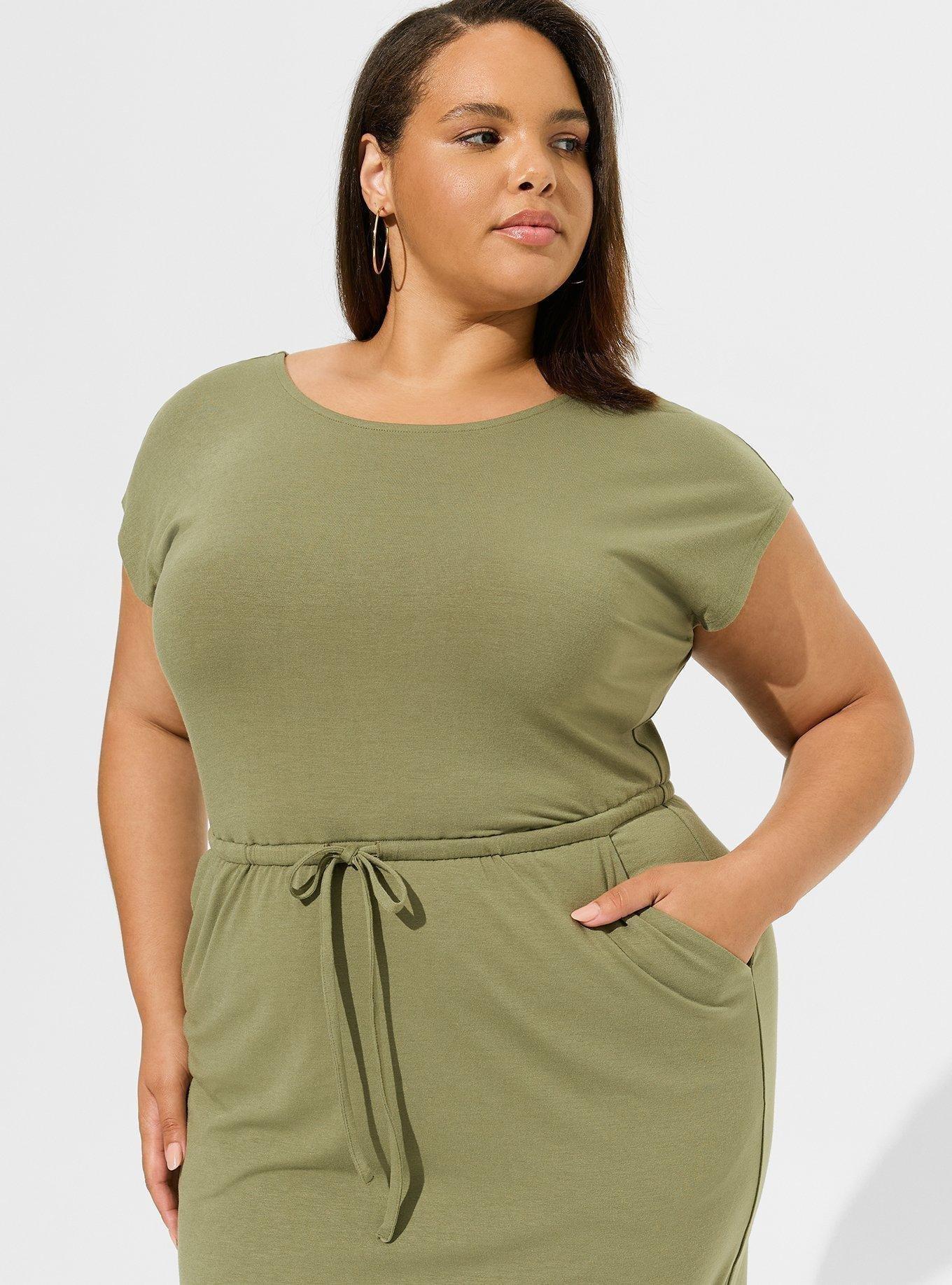 Midi Jersey Cross Back Slit Dress
