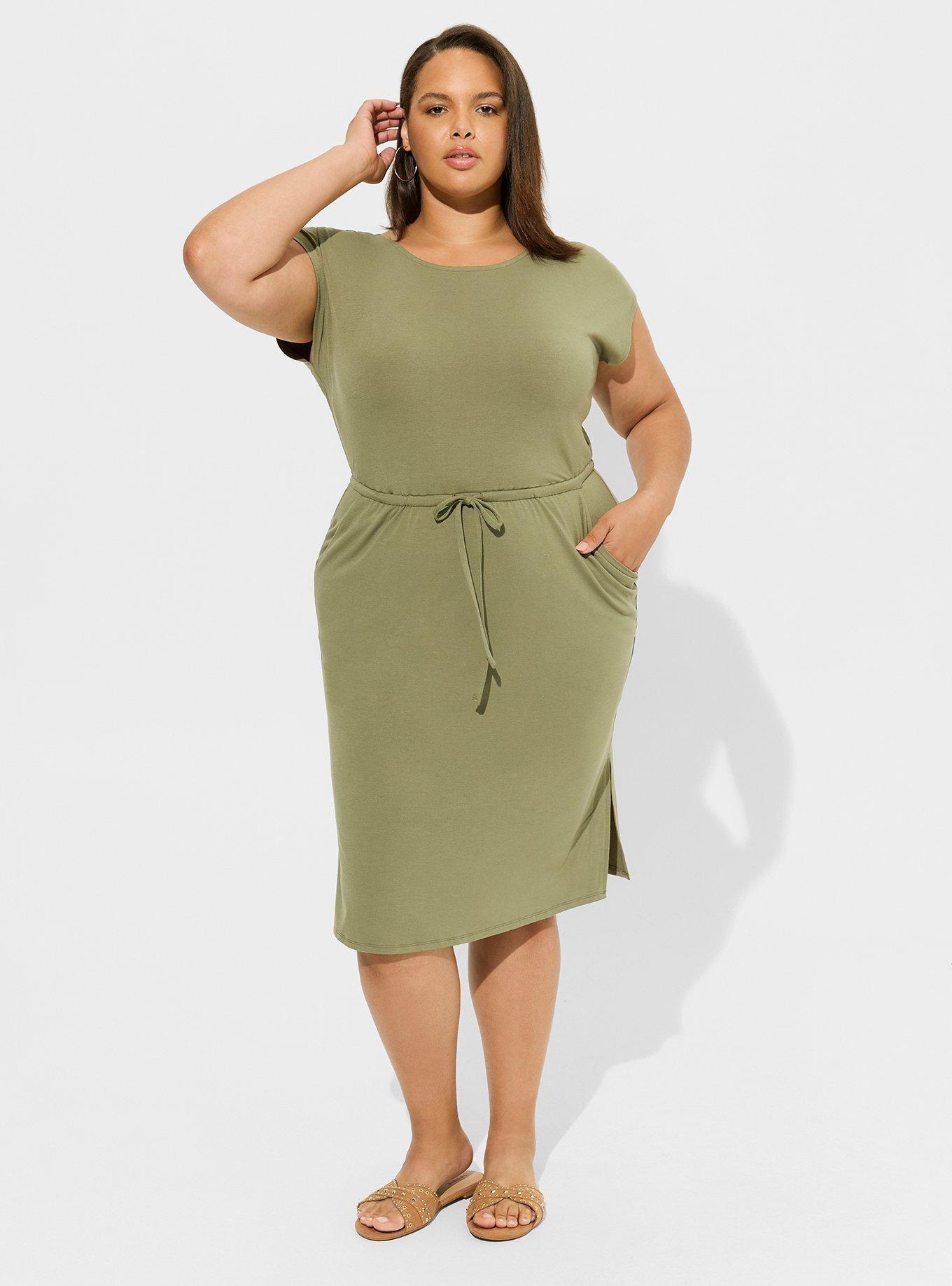 Midi Jersey Cross Back Slit Dress