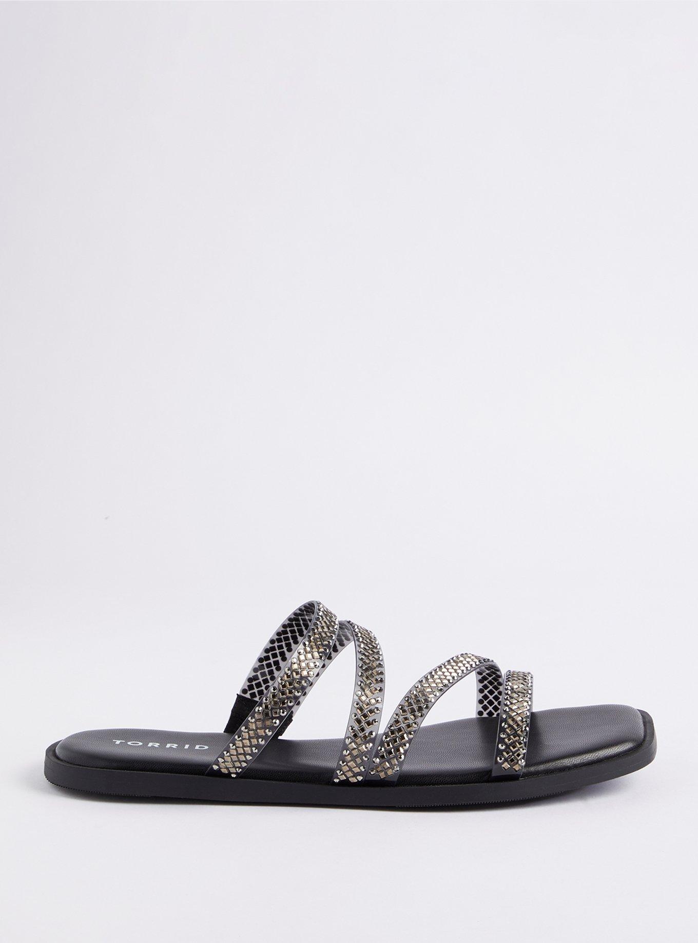 Plus Size Jelly Detail Embellished Square Toe Sandal (WW), BLACK, alternate