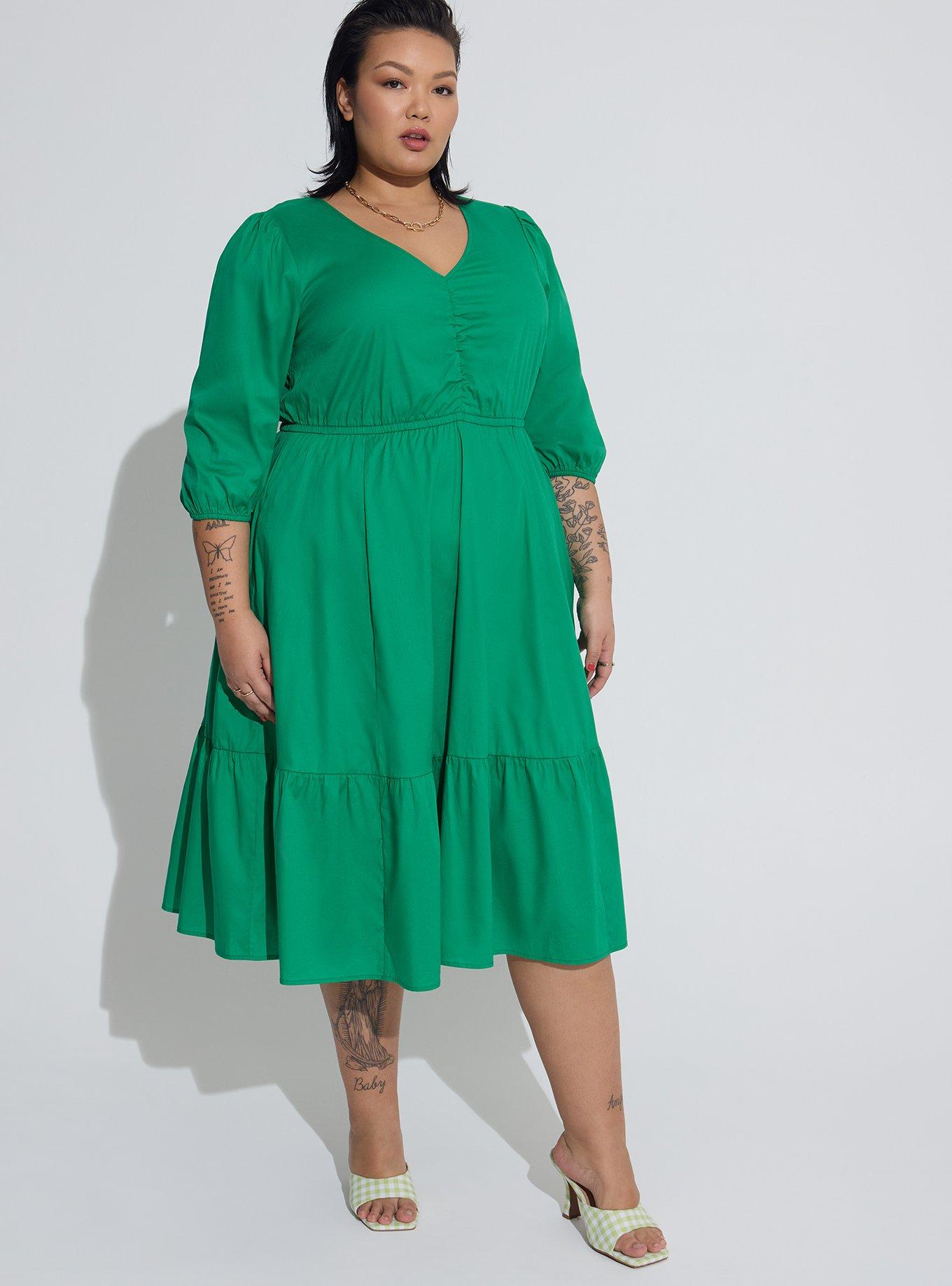 Plus Size Midi Poplin Tiered Dress Torrid