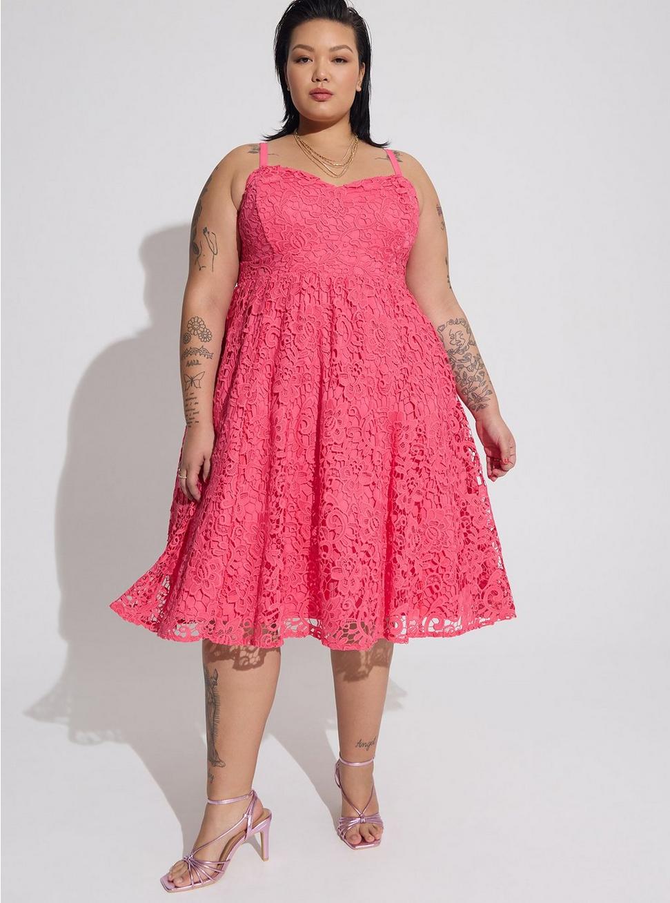 Midi Crochet Lace Sweetheart Dress, HONEYSUCKLE, hi-res