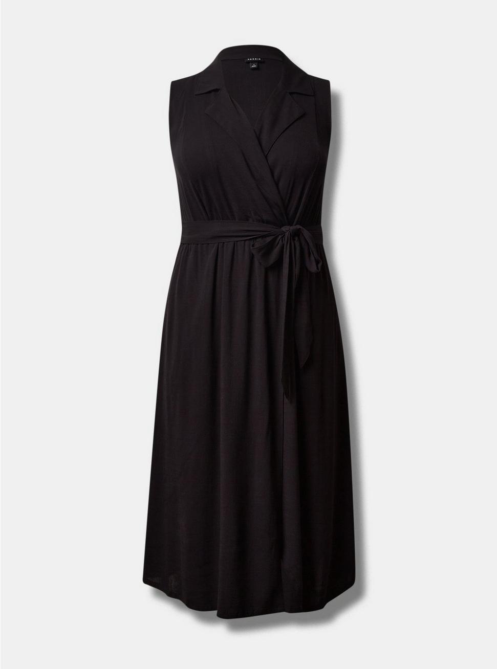 Plus Size Midi Rayon Slub Sleeveless Shirt Dress, DEEP BLACK, hi-res