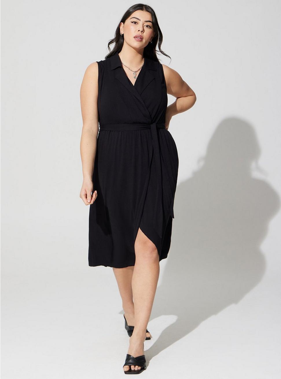 Plus Size Midi Rayon Slub Sleeveless Shirt Dress, DEEP BLACK, hi-res