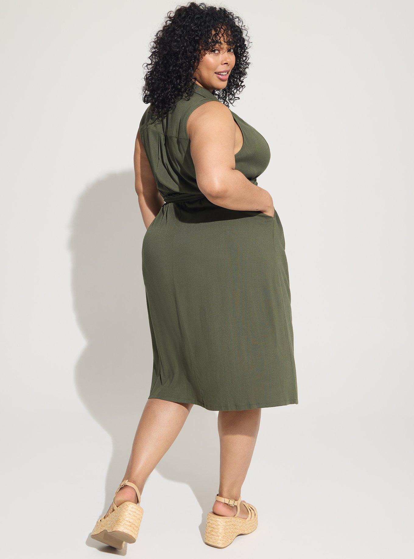 Midi Rayon Slub Sleeveless Shirt Dress