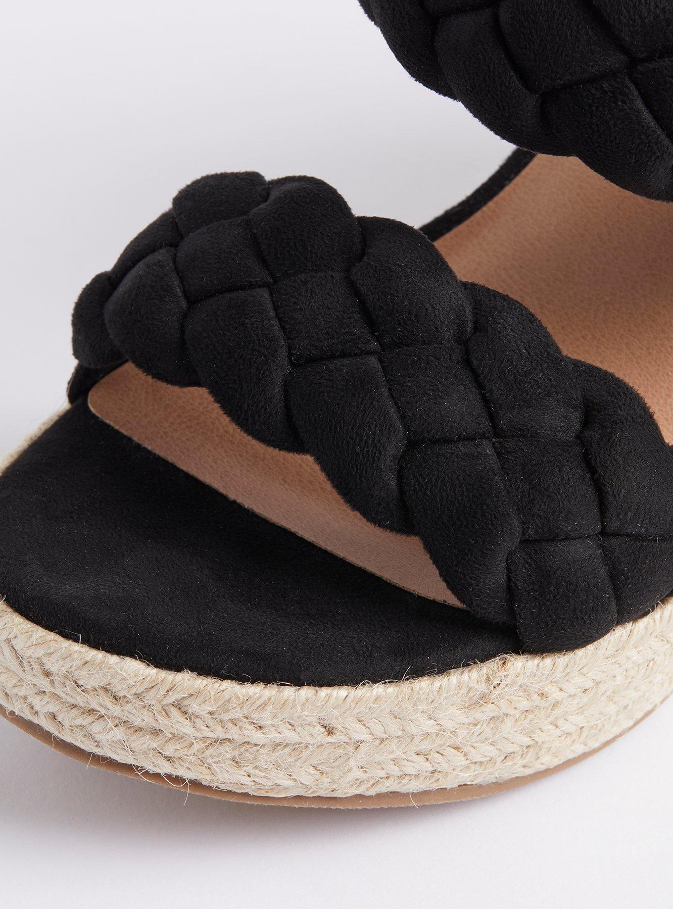 Plus Size Braided Espadrille Platform Wedge (WW), BLACK, alternate