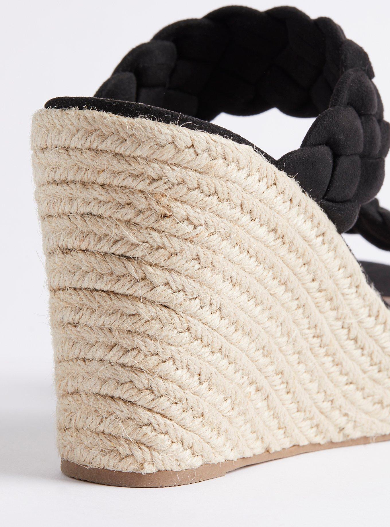 Plus Size Braided Espadrille Platform Wedge (WW), BLACK, alternate