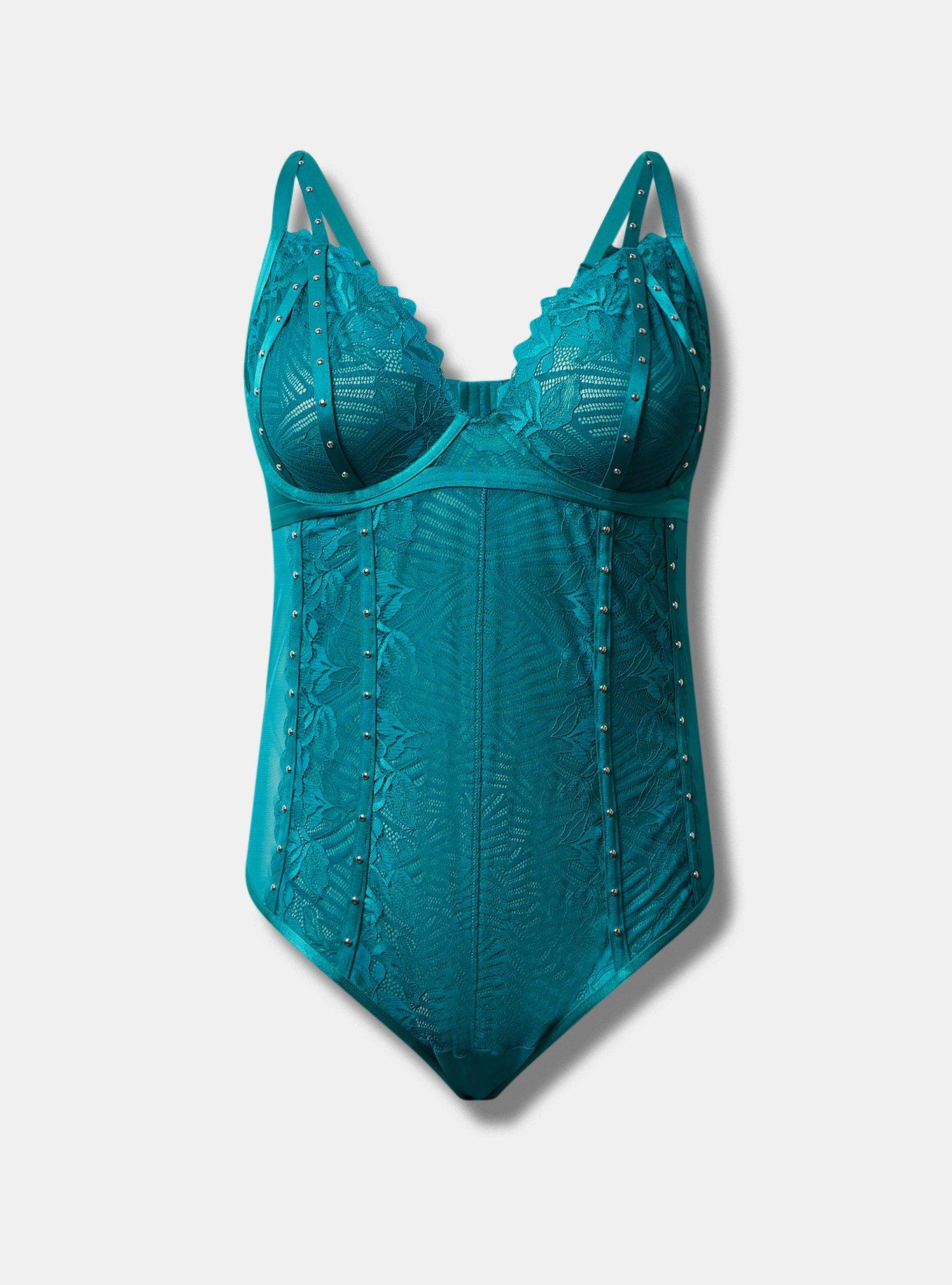 Torrid Sexy Teal Green Studded Thong Bodysuit Lingerie Plus Size