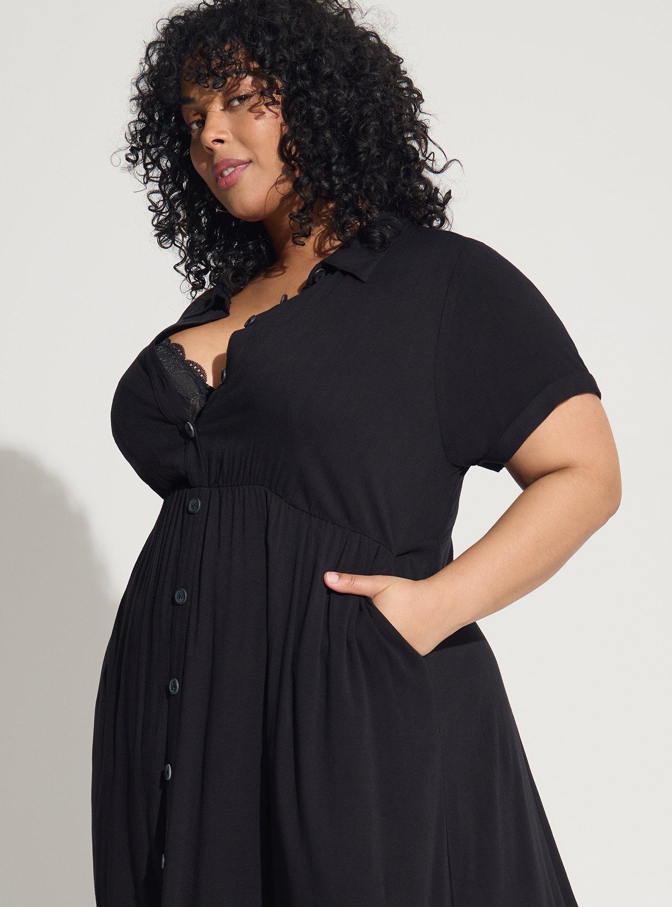 Plus Size - Maxi Rayon Slub Button Front Godet A-line Dress - Torrid