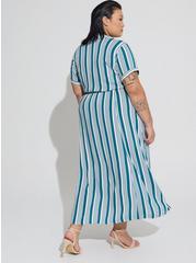 Plus Size Maxi Rayon Slub Button Front Godet A-line Dress, STRIPE - BLUE, alternate