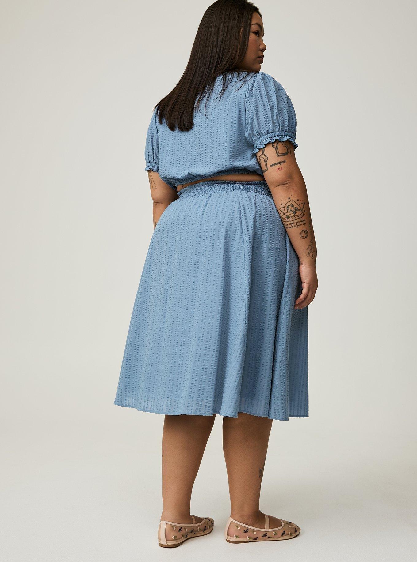 Midi Seersucker Smocked Skirt Set 