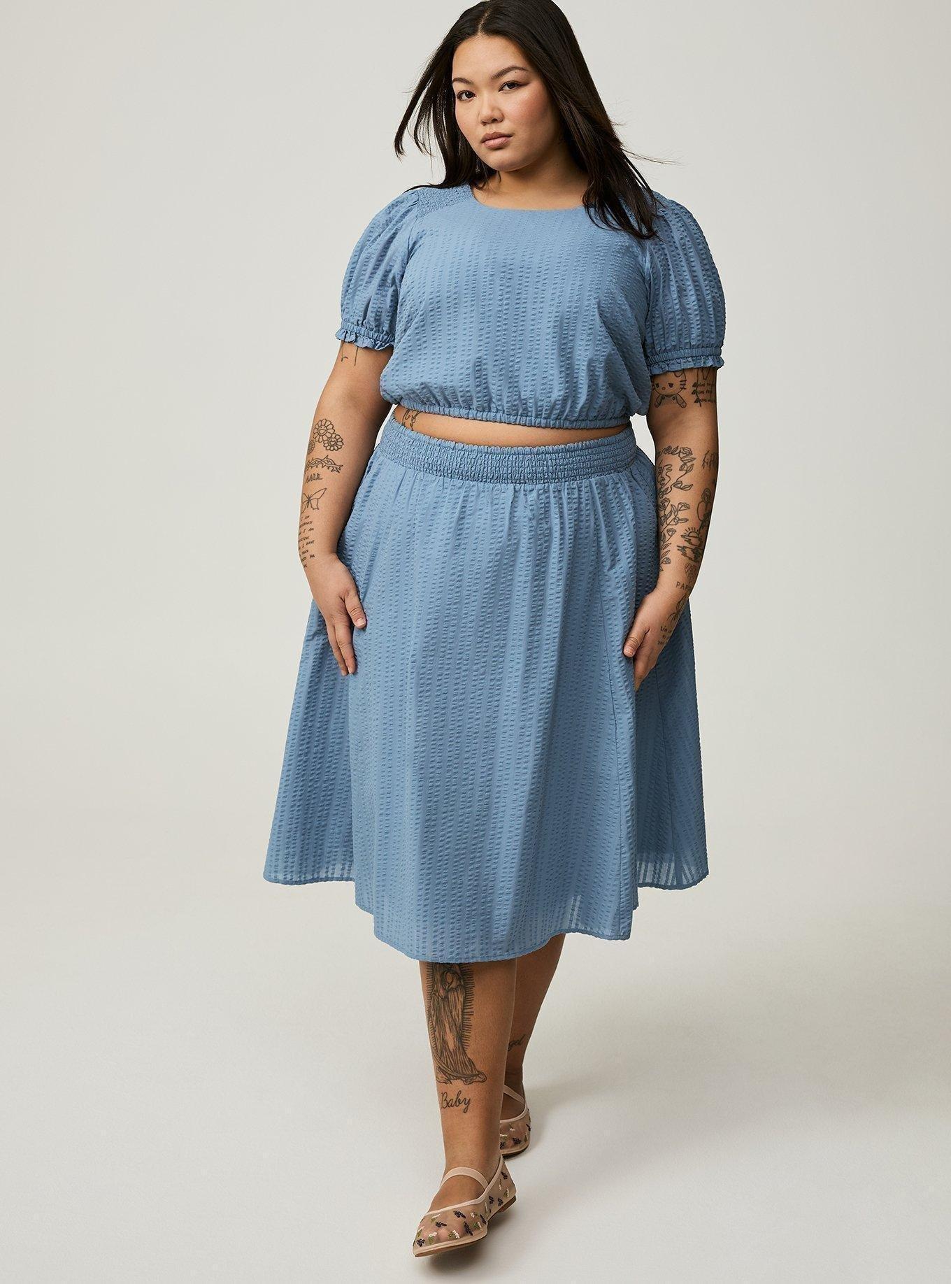 Midi Seersucker Smocked Skirt Set 