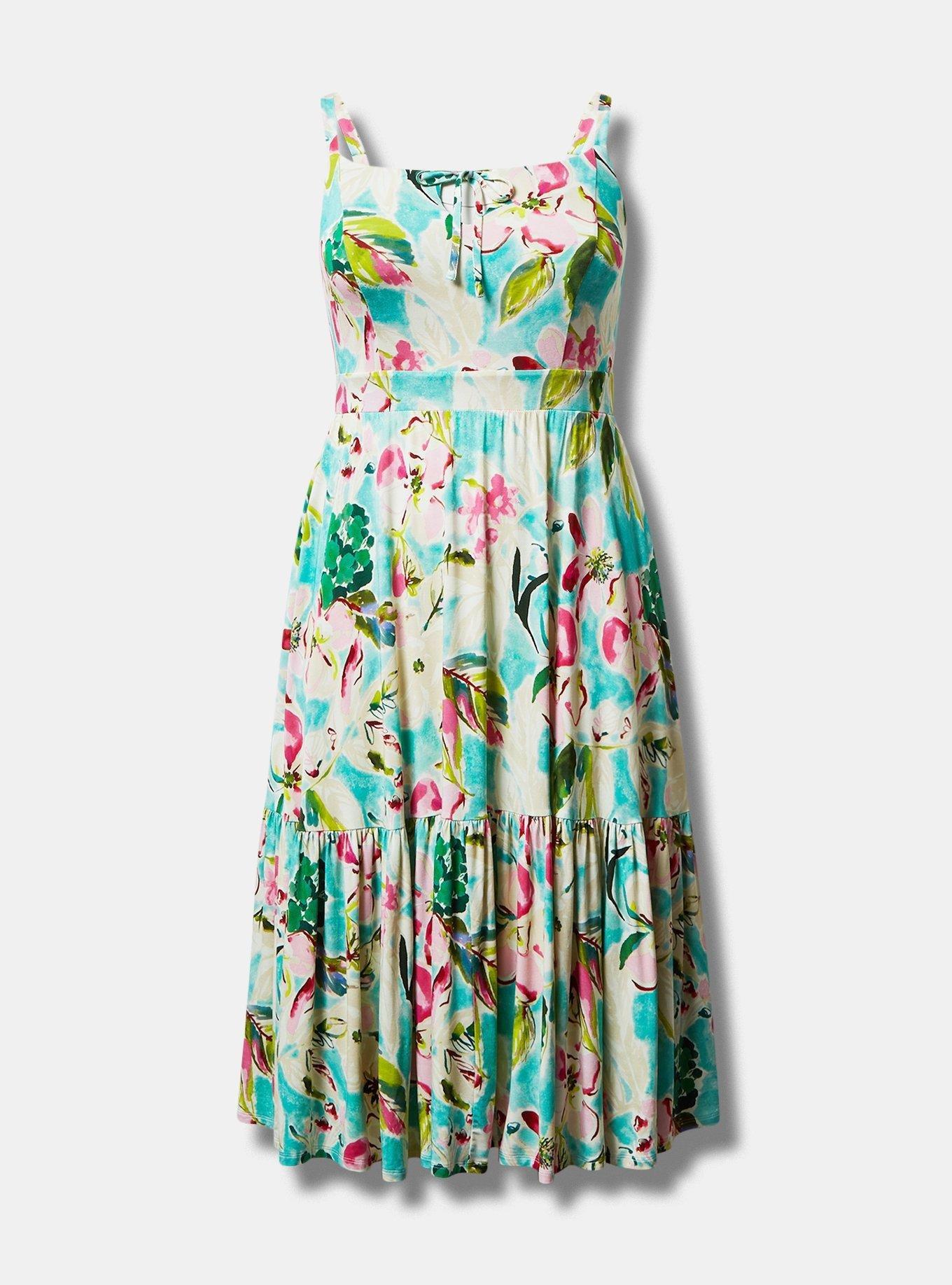 Midi Supersoft Tiered Tie Front Dress, VACAY BLUE, hi-res