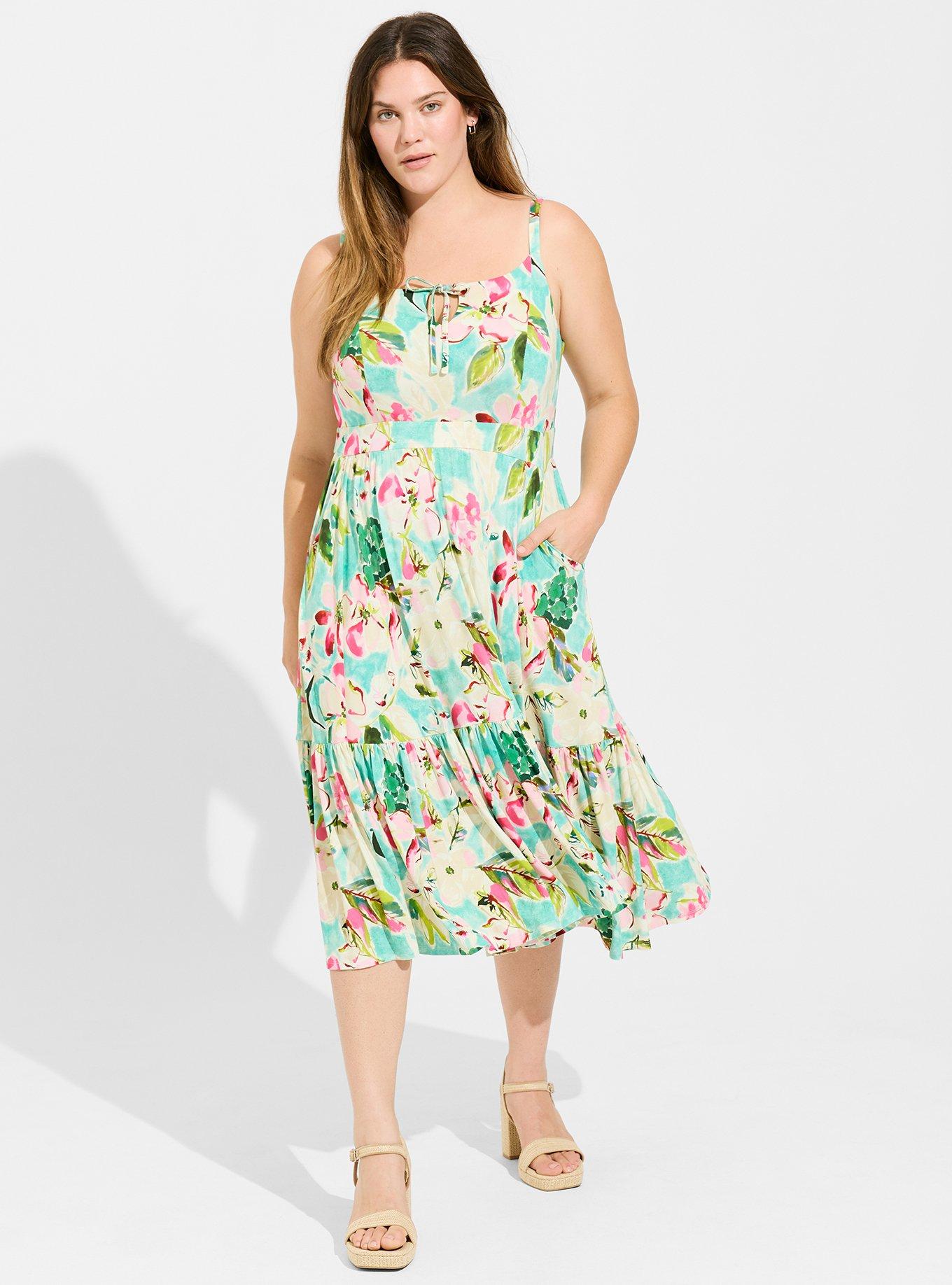 Midi Supersoft Tiered Tie Front Dress, VACAY BLUE, hi-res