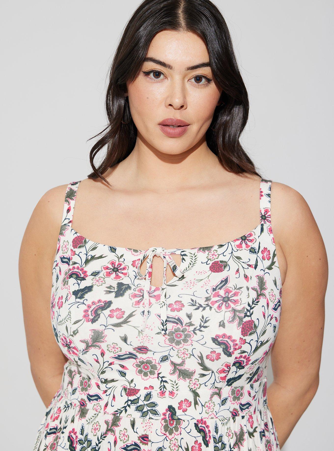 Plus Size Midi Supersoft Tiered Tie Front Dress, FLORAL IVORY, alternate