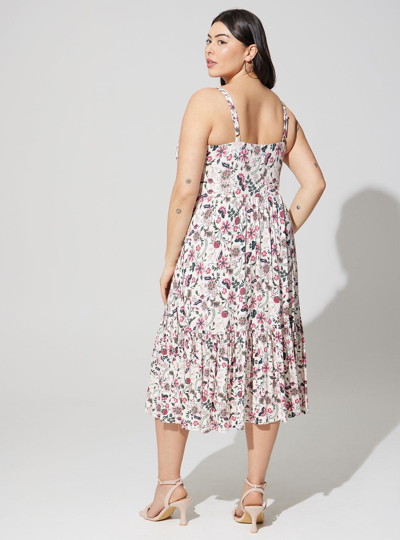 Plus Size Midi Supersoft Tiered Tie Front Dress, FLORAL IVORY, alternate