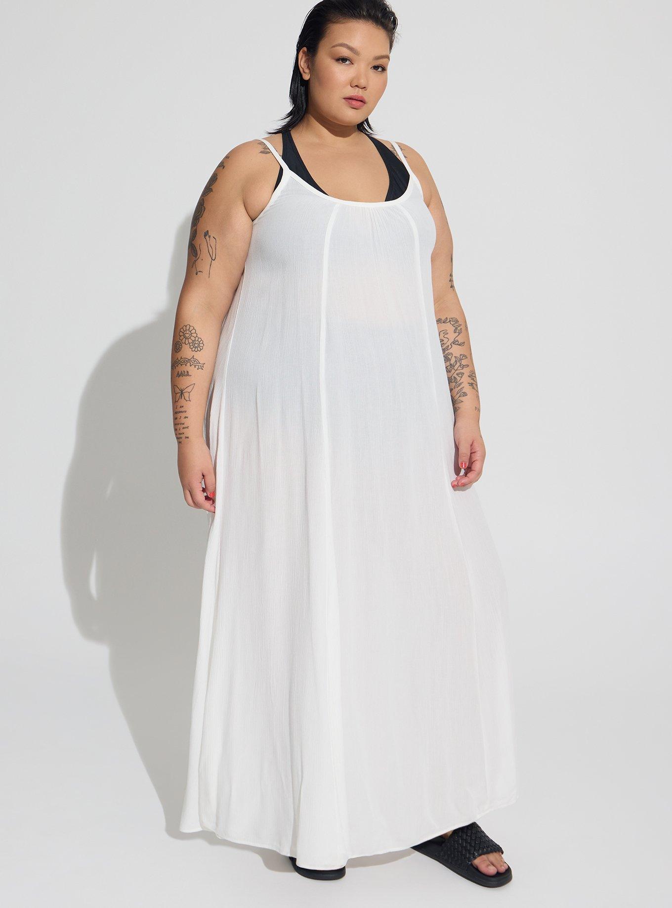 chinese dress ladies Women Plus Size Swiss Dot White V-Neck Batwing Sleeve Tie-Up Waist  Georgette Fit & Flare Wrap Maxi Dress