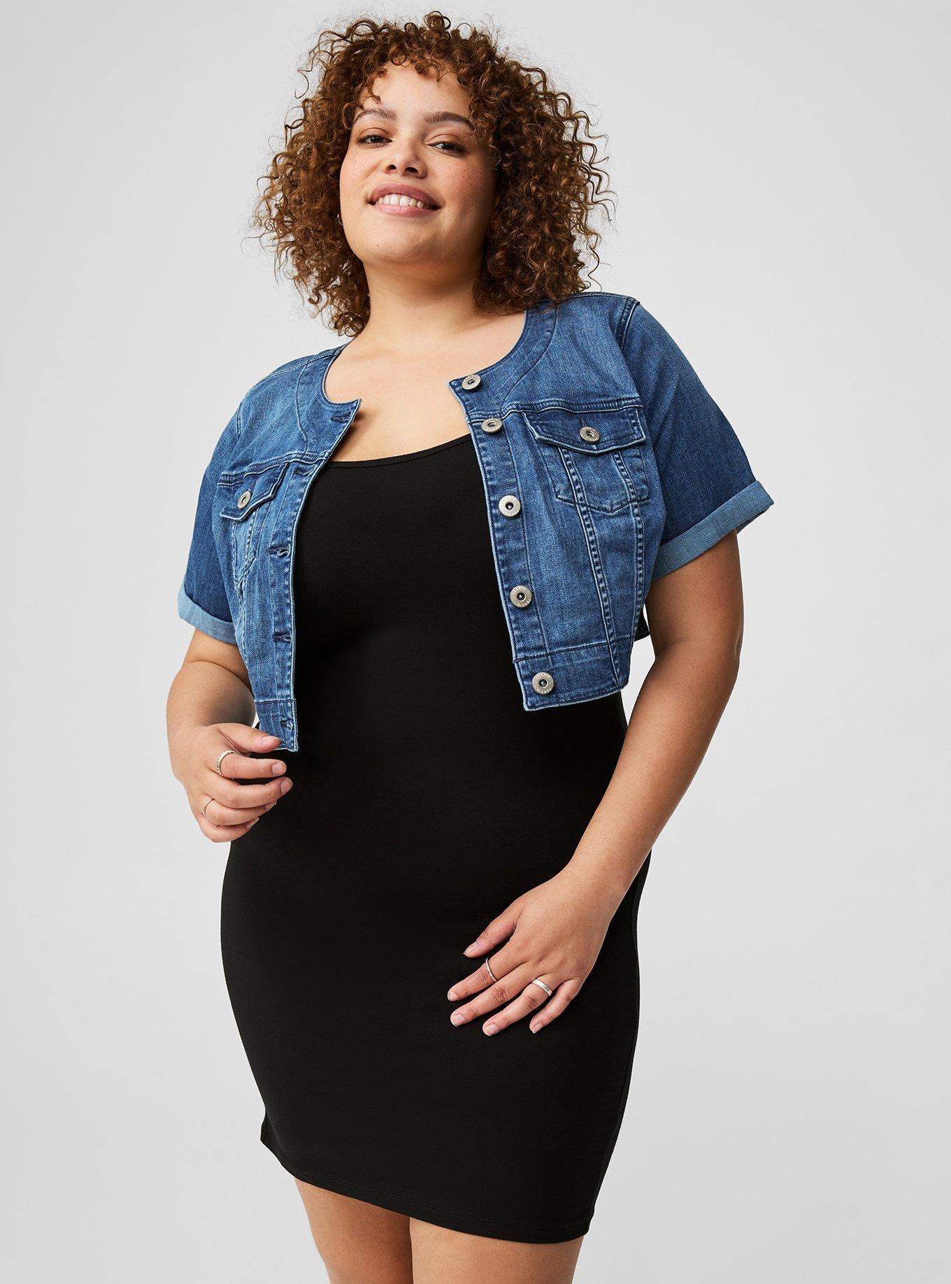 Women's plus size hot sale short sleeve denim jacket