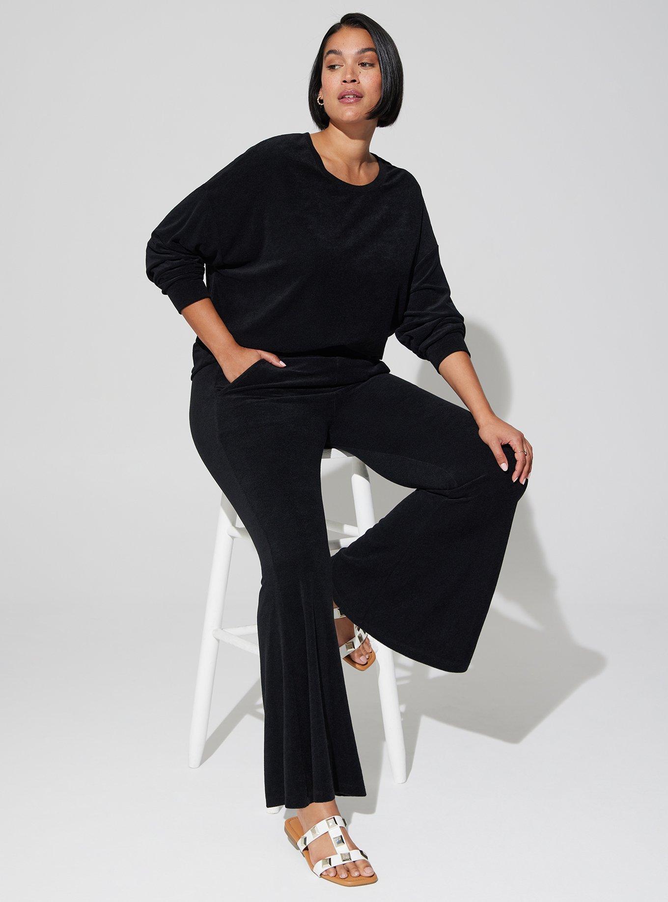 Plus Size Full Length Terry Cloth Flare Beach Pant, DEEP BLACK, hi-res