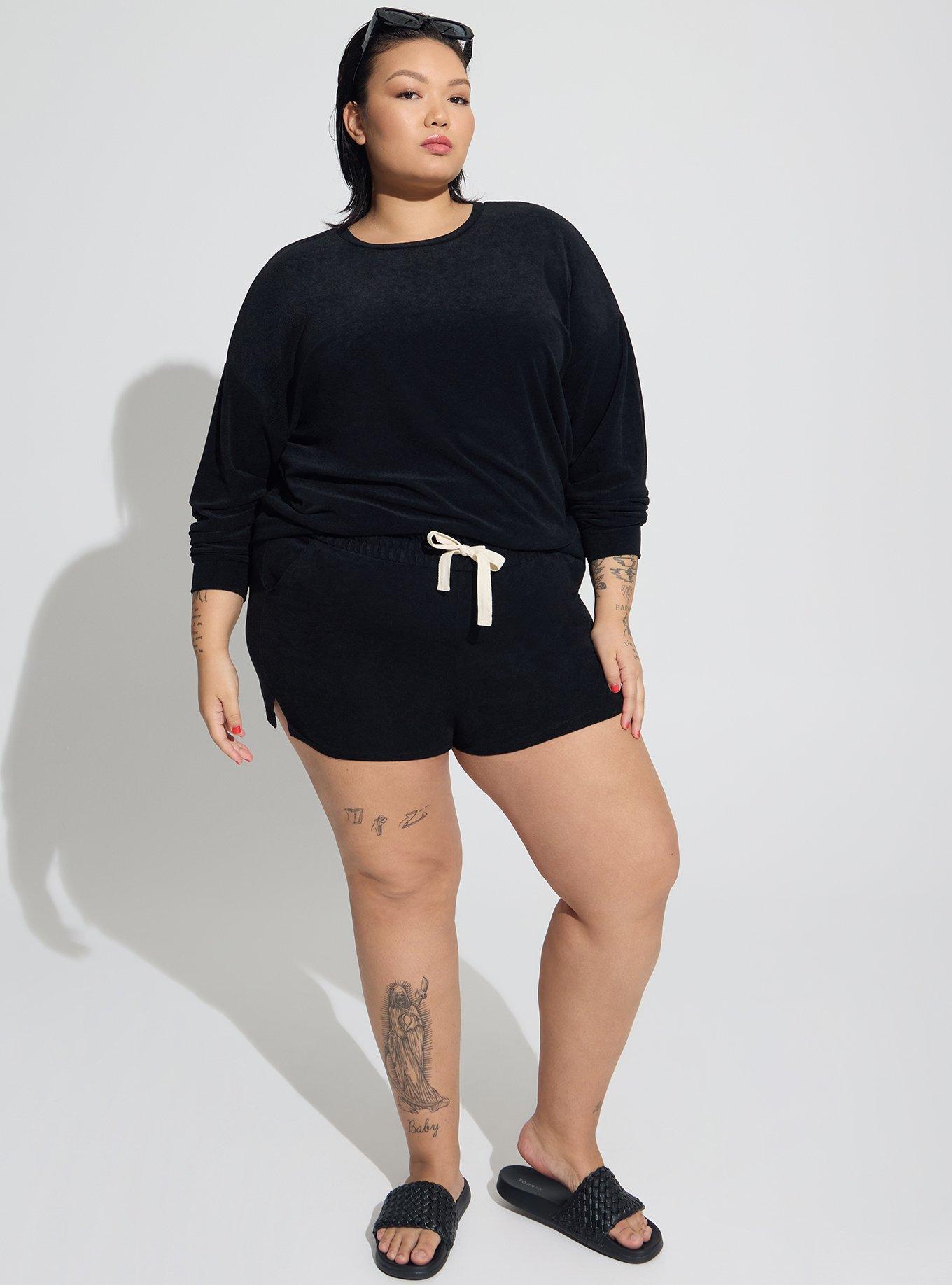 Terry Cloth Split Side Beach Short, DEEP BLACK, hi-res