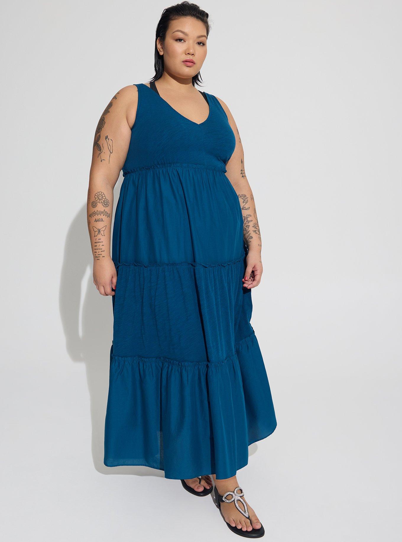Flowy Summer Ladies Dresses 100 Percent Cotton Plus Size Dresses Plus Size  Midi Cotton Ruffle Beach Dress Torrid