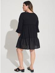 Mini Cotton Ruffle Long Sleeve Beach Dress, DEEP BLACK, alternate