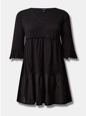 Mini Cotton Ruffle Long Sleeve Beach Dress, DEEP BLACK, hi-res