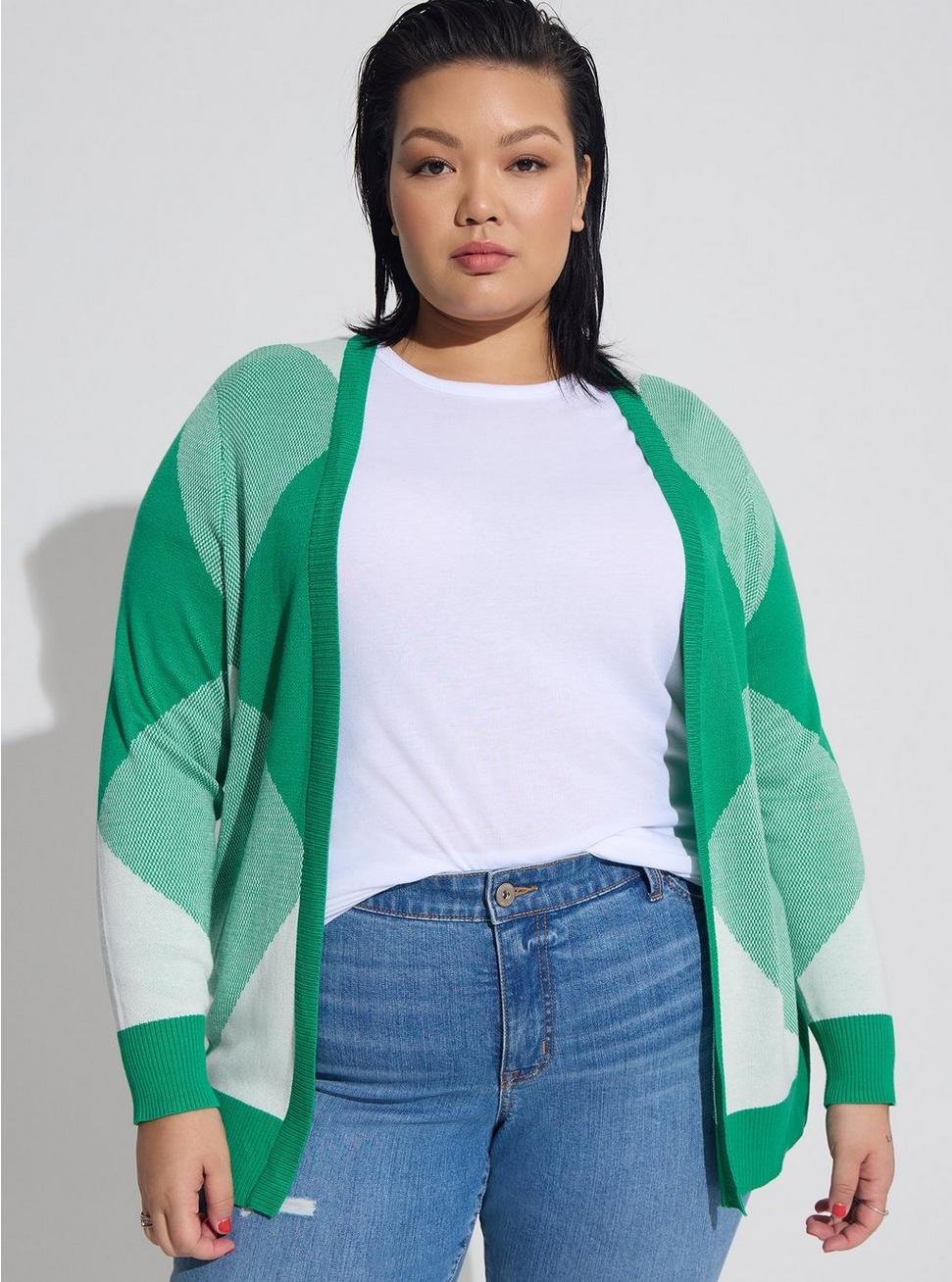 Cardigan Open Front Sweater, BRIGHT GREEN, hi-res