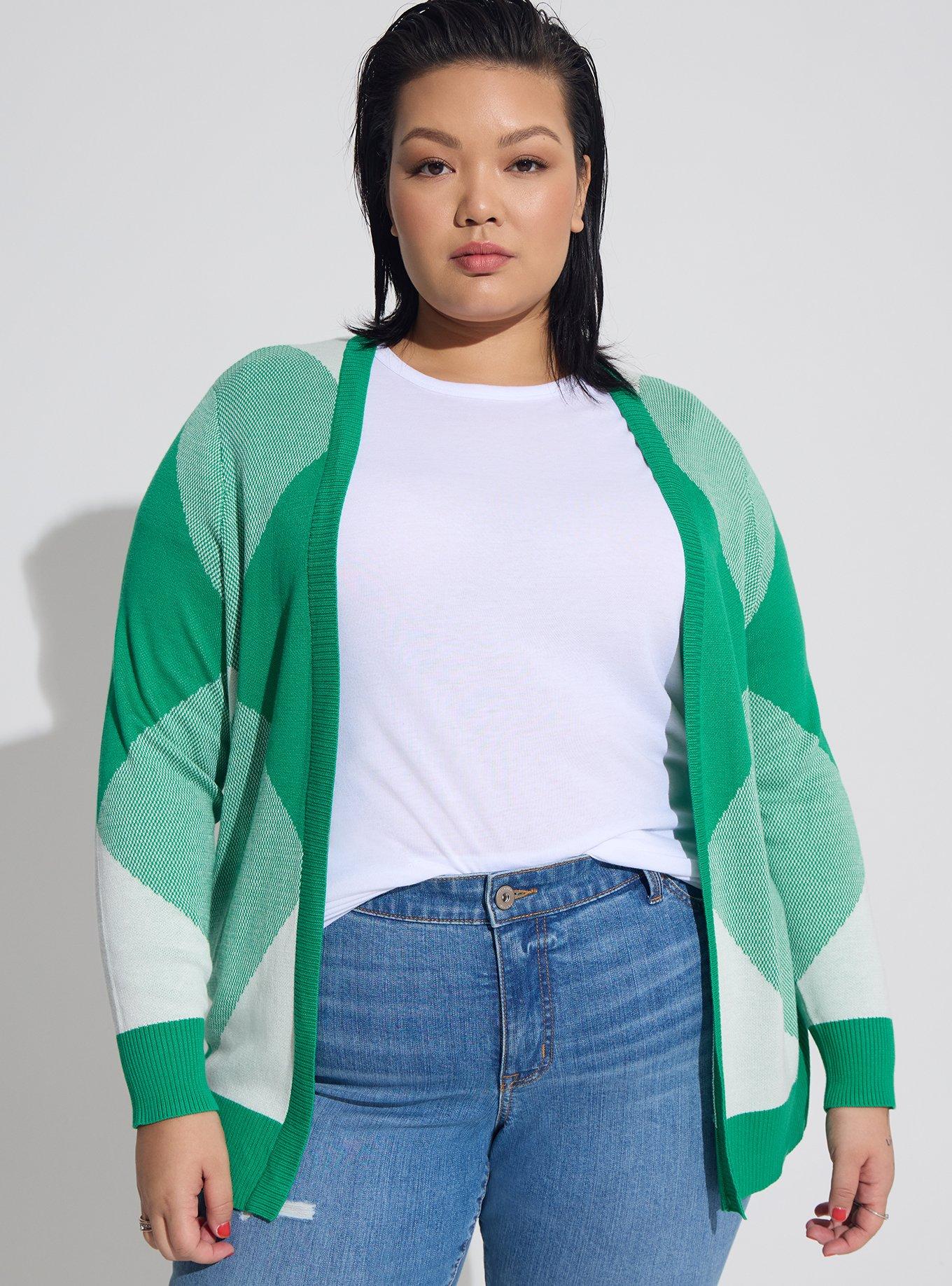 Green open front sweater best sale