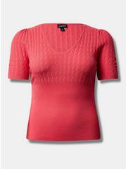 Fitted Pullover V-neck Sweater, PINK, hi-res