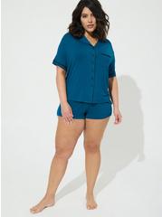 Plus Size Super Soft Bamboo Jersey Button Up Sleep Shirt, POSEIDON, alternate