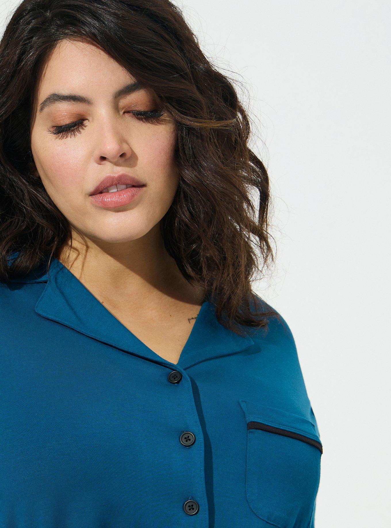 Plus Size Super Soft Bamboo Jersey Button Up Sleep Shirt Torrid