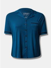 Plus Size Super Soft Bamboo Jersey Button Up Sleep Shirt, POSEIDON, hi-res