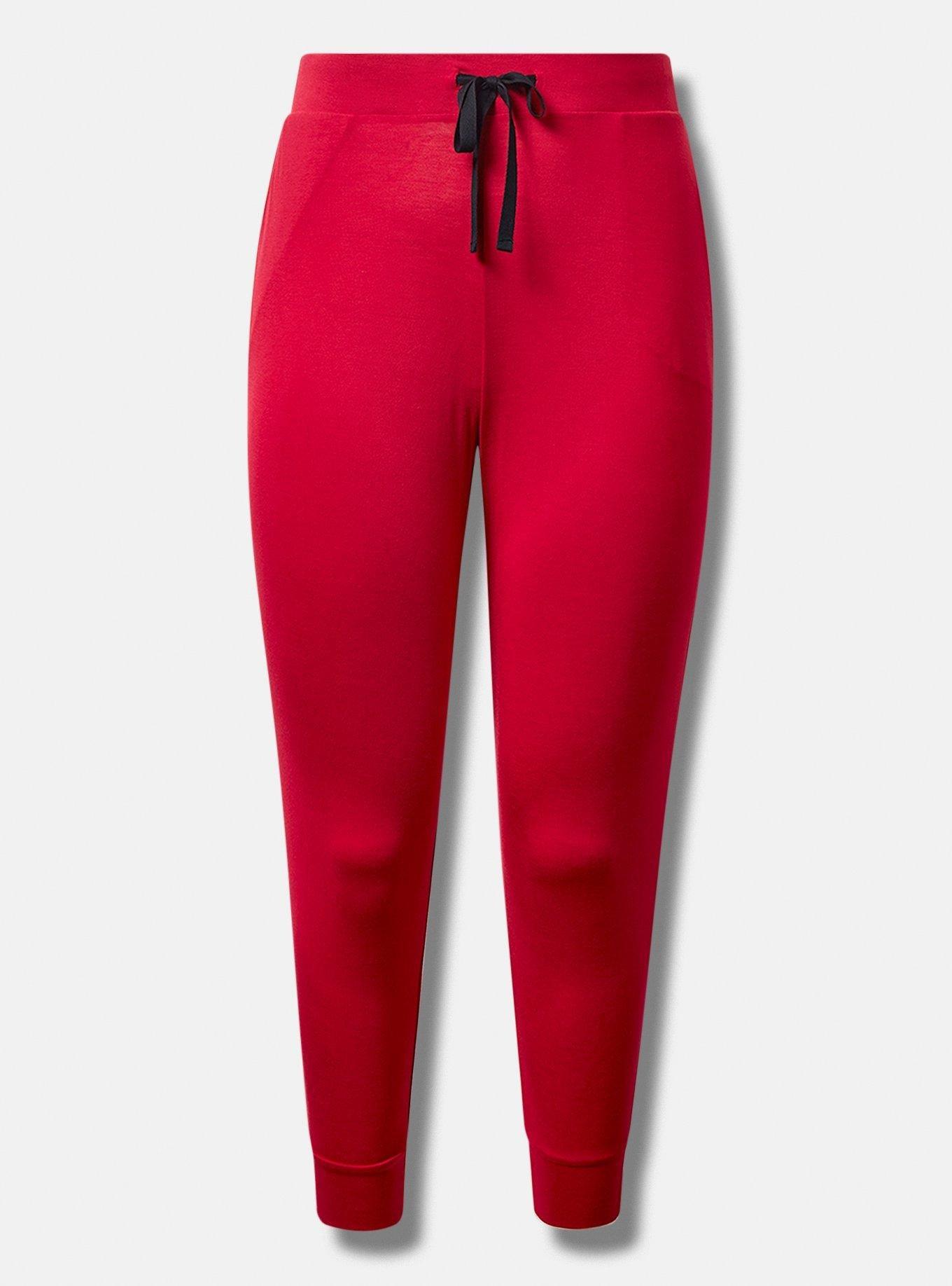 Super Soft Bamboo Jersey Full Length Sleep Jogger, JESTER RED DEEP BLACK, hi-res