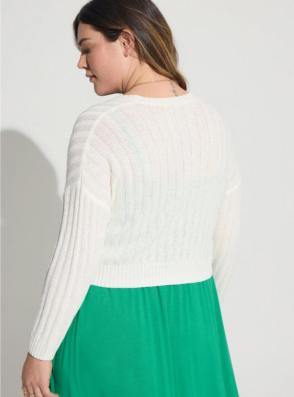 Cropped Shrug Open Front Sweater, WHITE, alternate