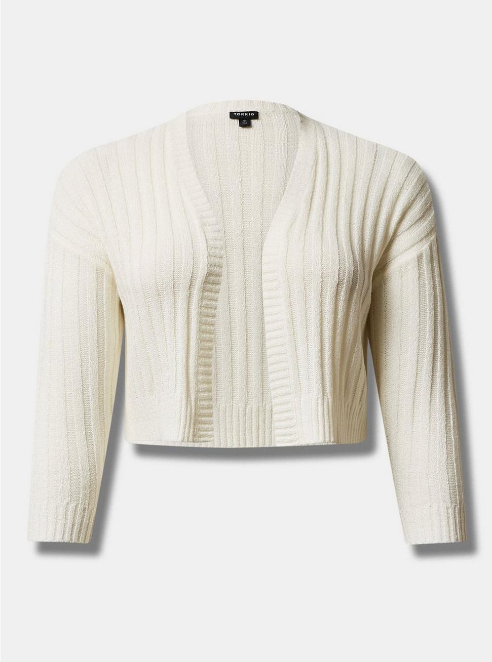 Cropped Shrug Open Front Sweater, WHITE, hi-res