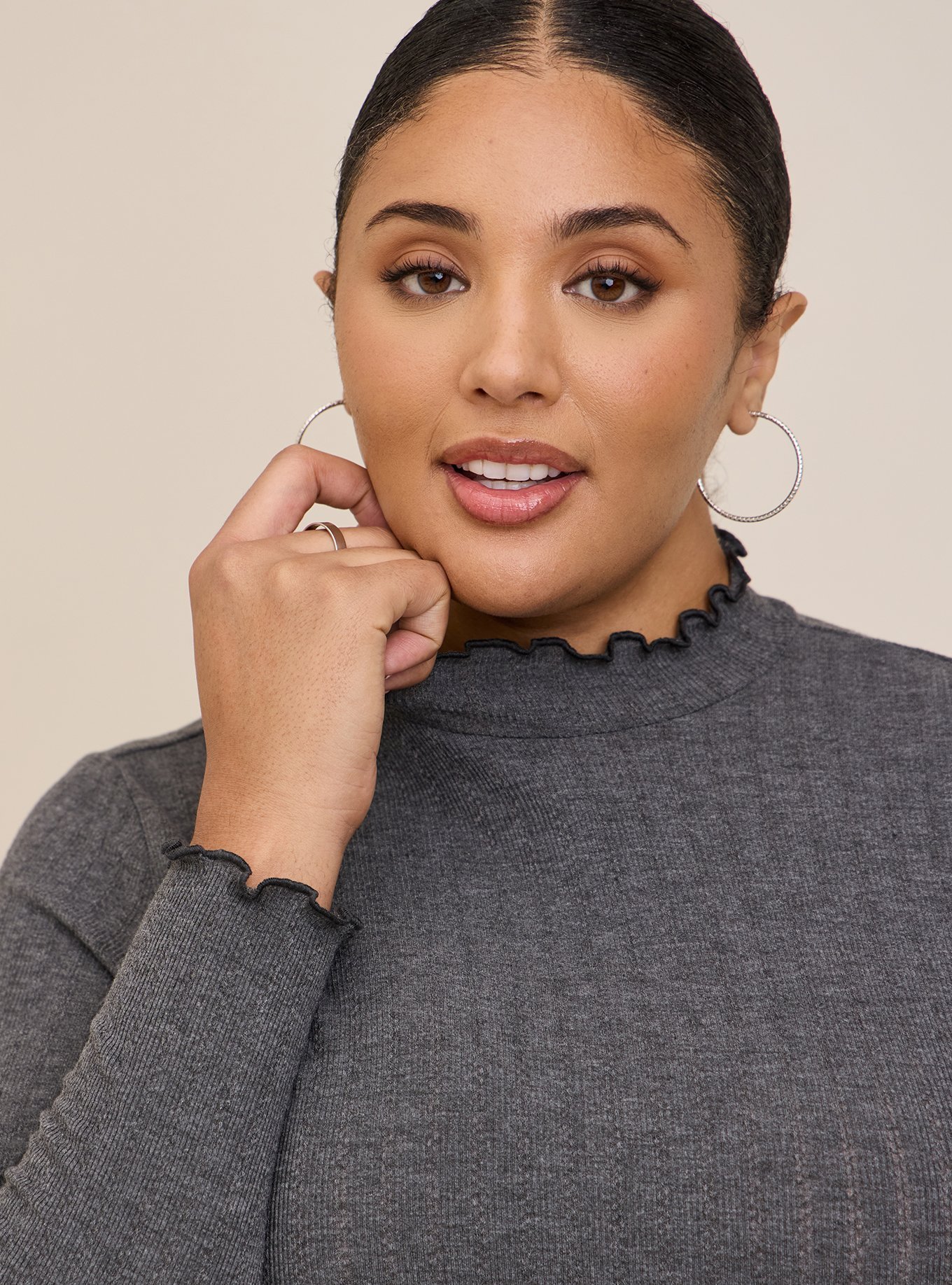 Plus Size - Knit Rib Lettuce Edge Turteneck - Torrid