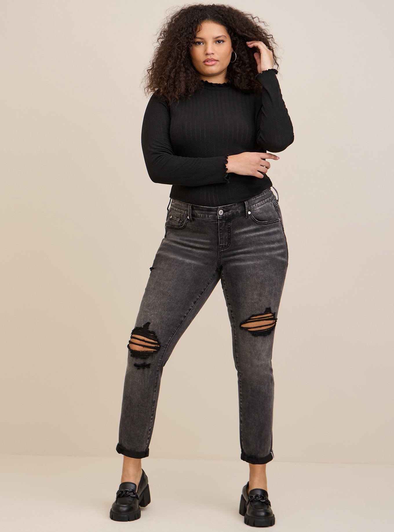 Plus Size - Knit Rib Lettuce Edge Turteneck - Torrid