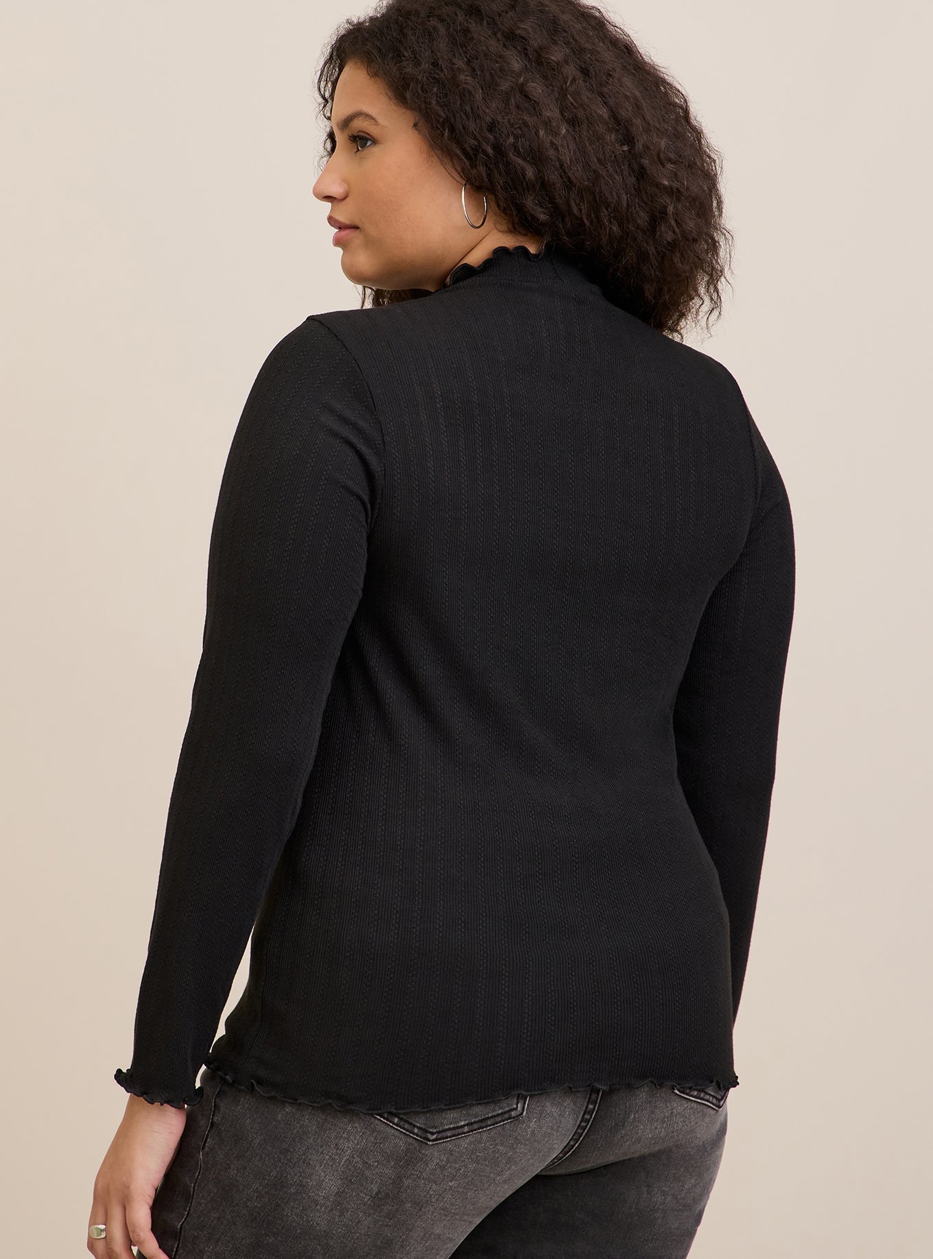 Plus Size - Knit Rib Lettuce Edge Turteneck - Torrid