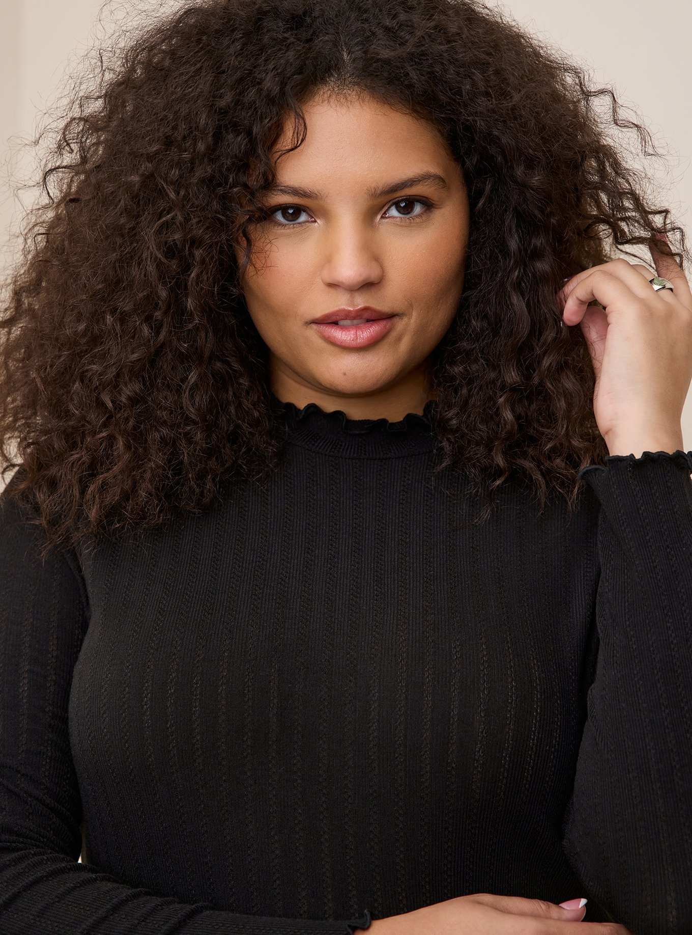 Plus Size - Knit Rib Lettuce Edge Turteneck - Torrid